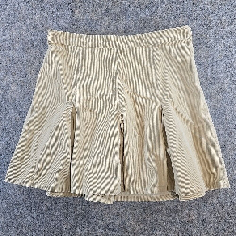 Sky & Sparrow Pleated Corduroy Mini Skirt Beige Size "XL" Zippered 100% Cotton